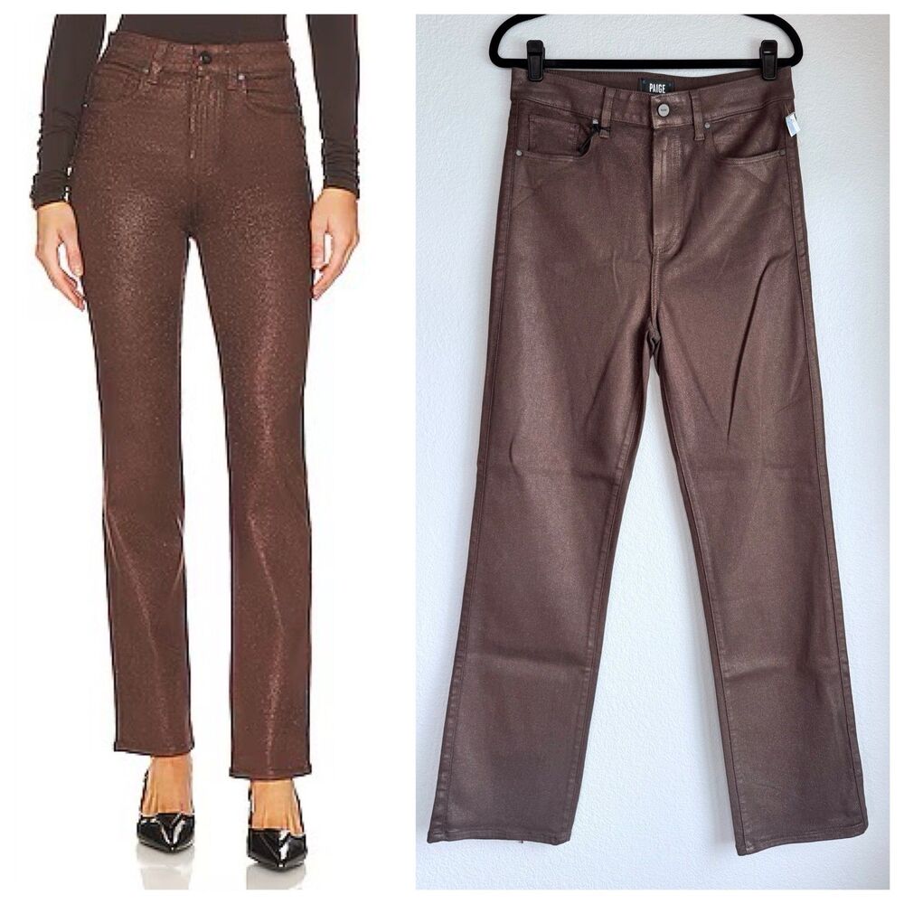 NWOT Paige Denim Women's Stella Straight Leg Jeans in Bronze Shimmer Size 31